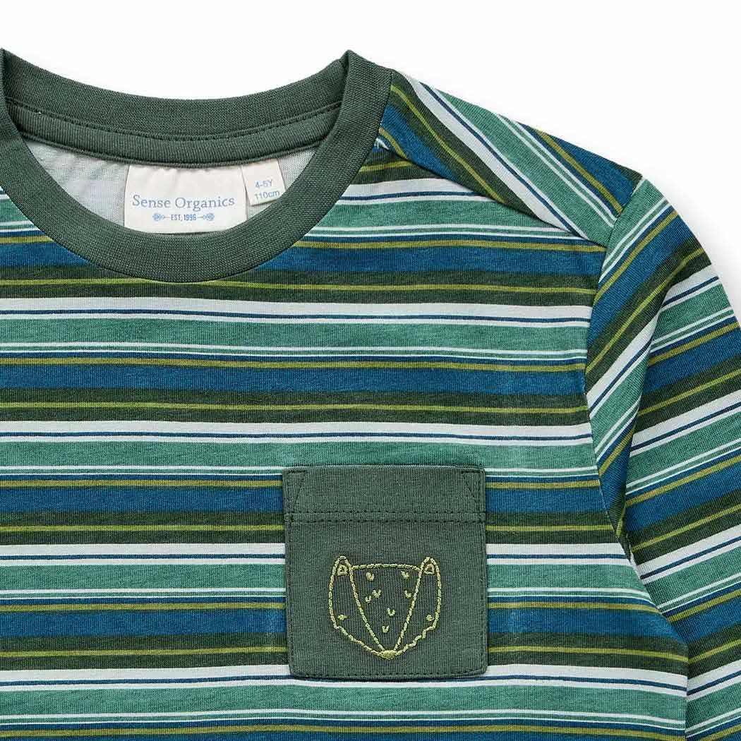 Herbstliches Ringelshirt mit hochwertiger Fuchs-Stickerei von Sense Organics