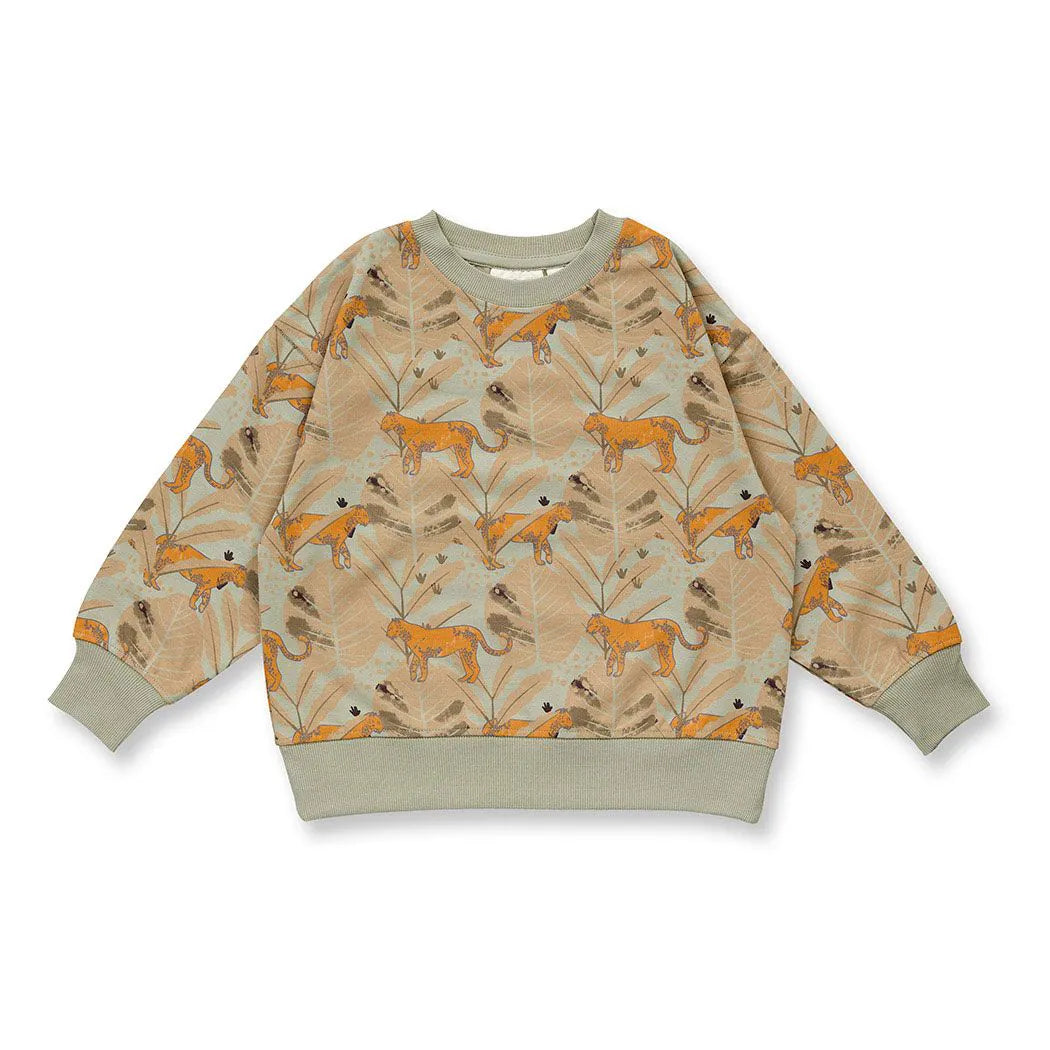 Süßes Sweatshirt mit Leoparden Dschungel Print aus gotszertifizierter Biobaumwolle