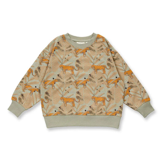 Süßes Sweatshirt mit Leoparden Dschungel Print aus gotszertifizierter Biobaumwolle