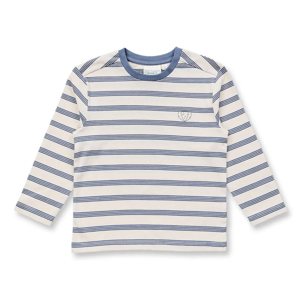 Blau-weiß geringeltes Kindershirt von Sense Organics mit Fuchs Stickerei